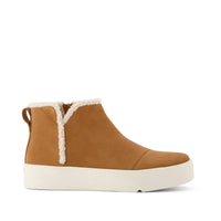 Verona Mid Platform Sneaker Brown Suede Faux Shearling - Side View
